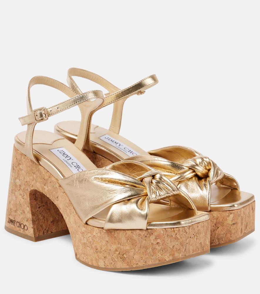 jimmy choo heloise 95 metallic leather wedge sandals