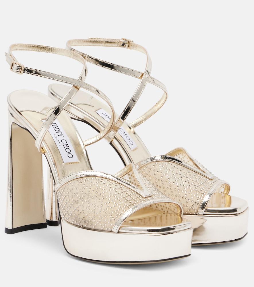jimmy choo karli 125 mesh and leather platform sandals