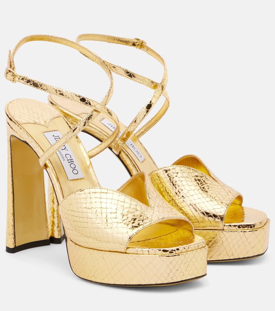 jimmy choo karli 125 metallic leather platform sandals