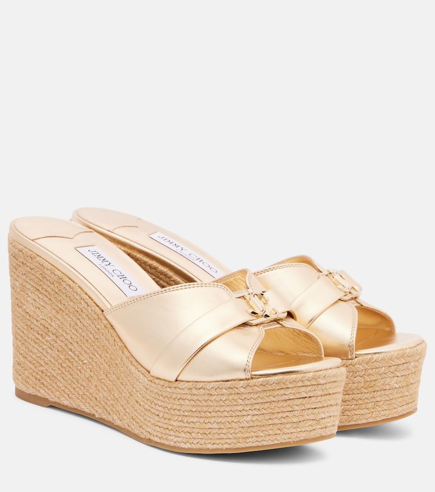 jimmy choo leda 100 leather platform wedge sandals