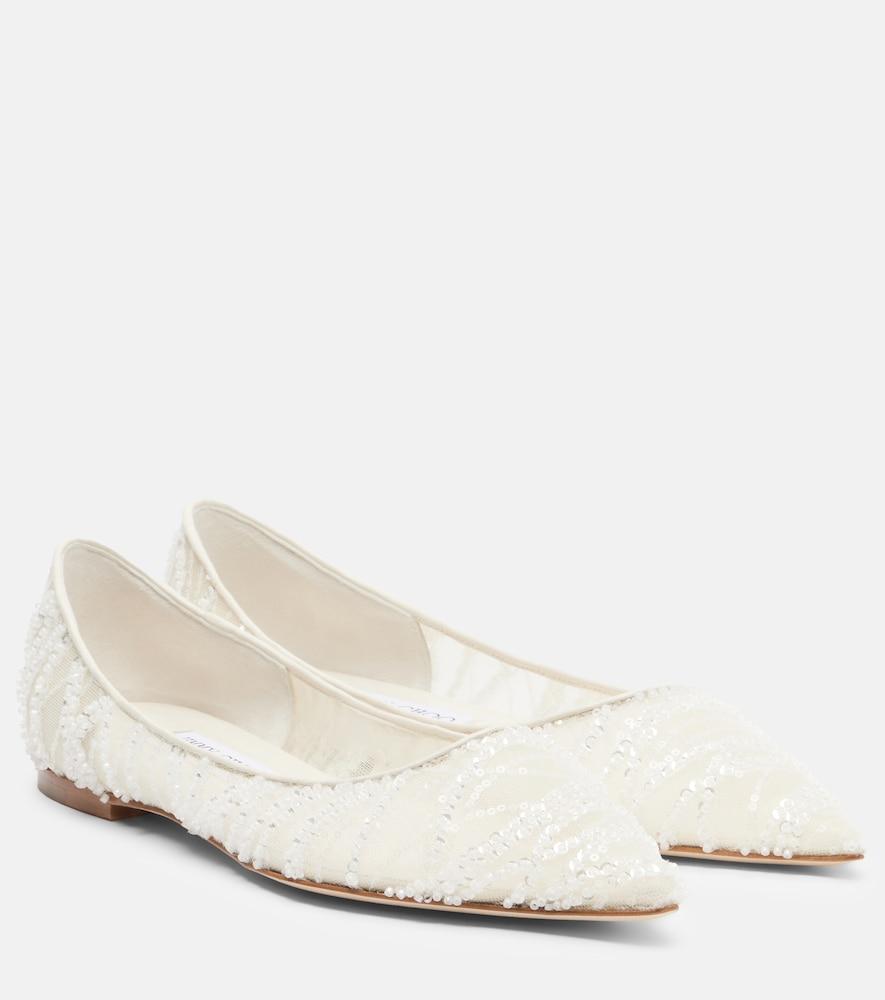 jimmy choo love embellished mesh ballet flats