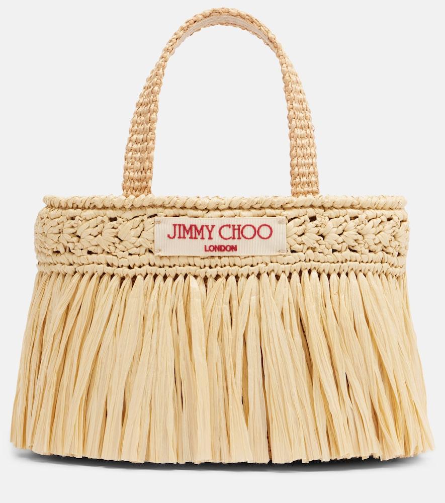 jimmy choo mini fringed raffia top
