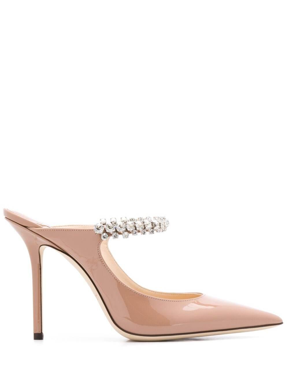 jimmy choo pink patent leather pumps with crystal strap