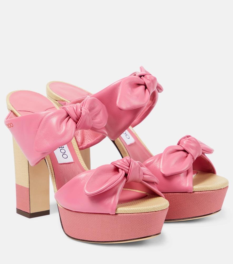 jimmy choo rua 120 leather and raffia platform sandals