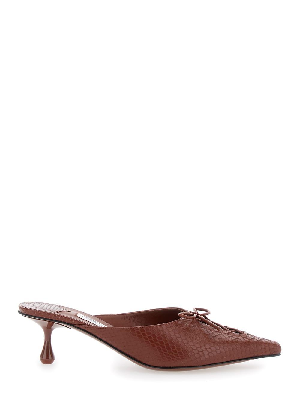 jimmy choo scarlett brown mules wirh sculpted heel and snakeskin effect in leather woman