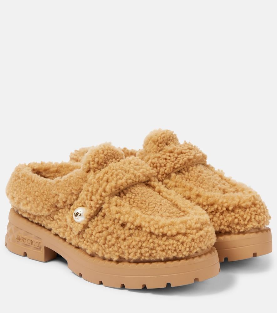 jimmy choo shea shearling mules