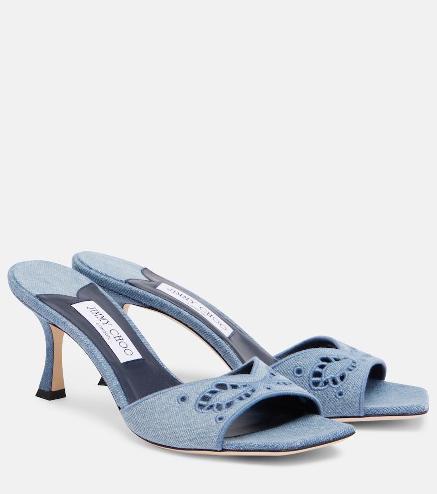 jimmy choo skye 70 embroidered denim mules