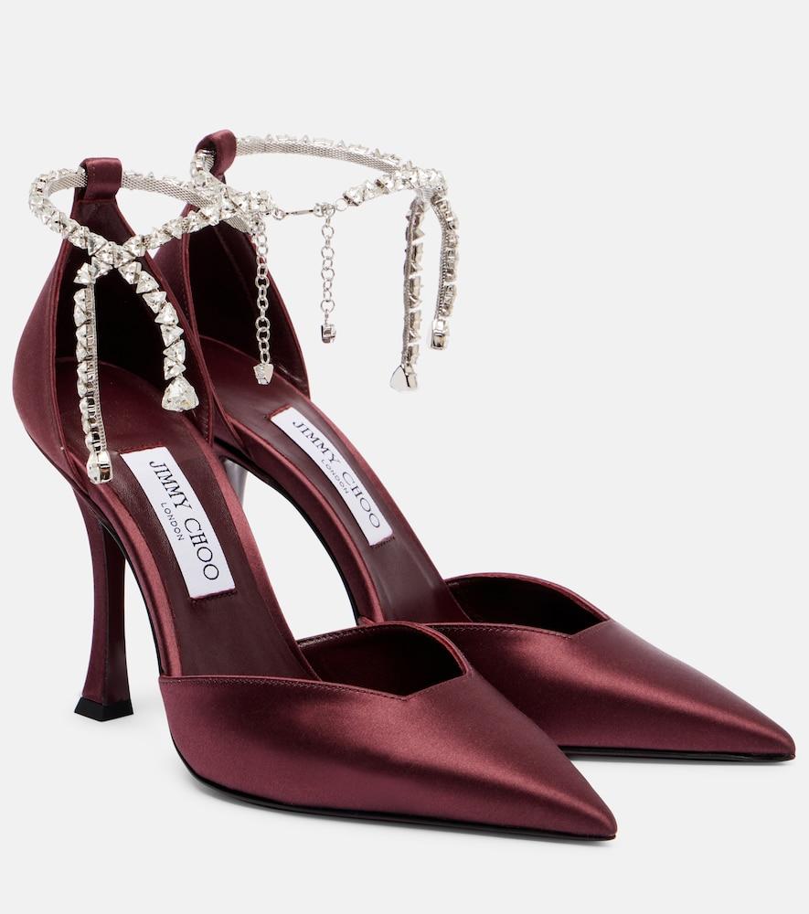 jimmy choo stevie 100 embellished satin pumps