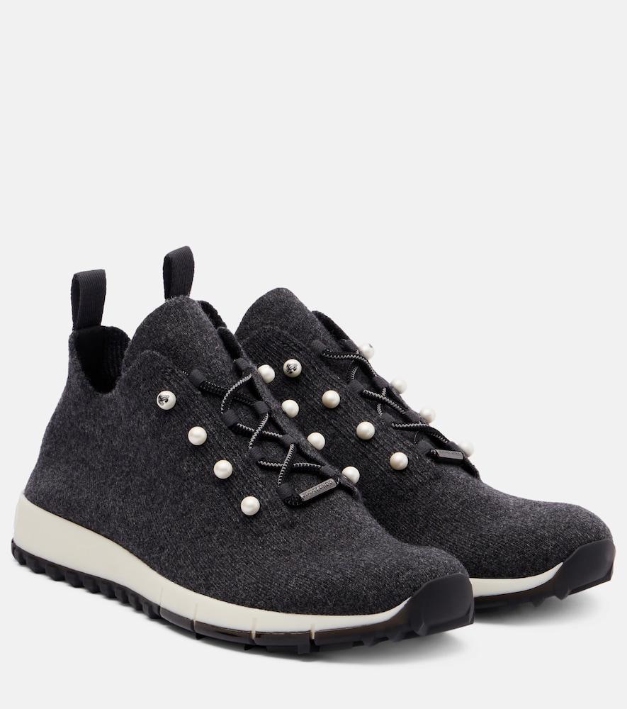 jimmy choo veles embellished cashmere sneakers