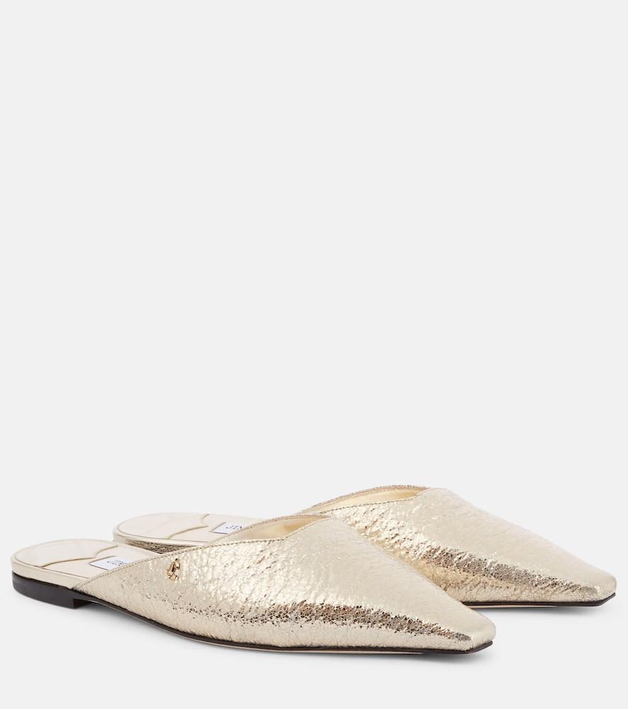 jimmy choo vivi metallic leather mules