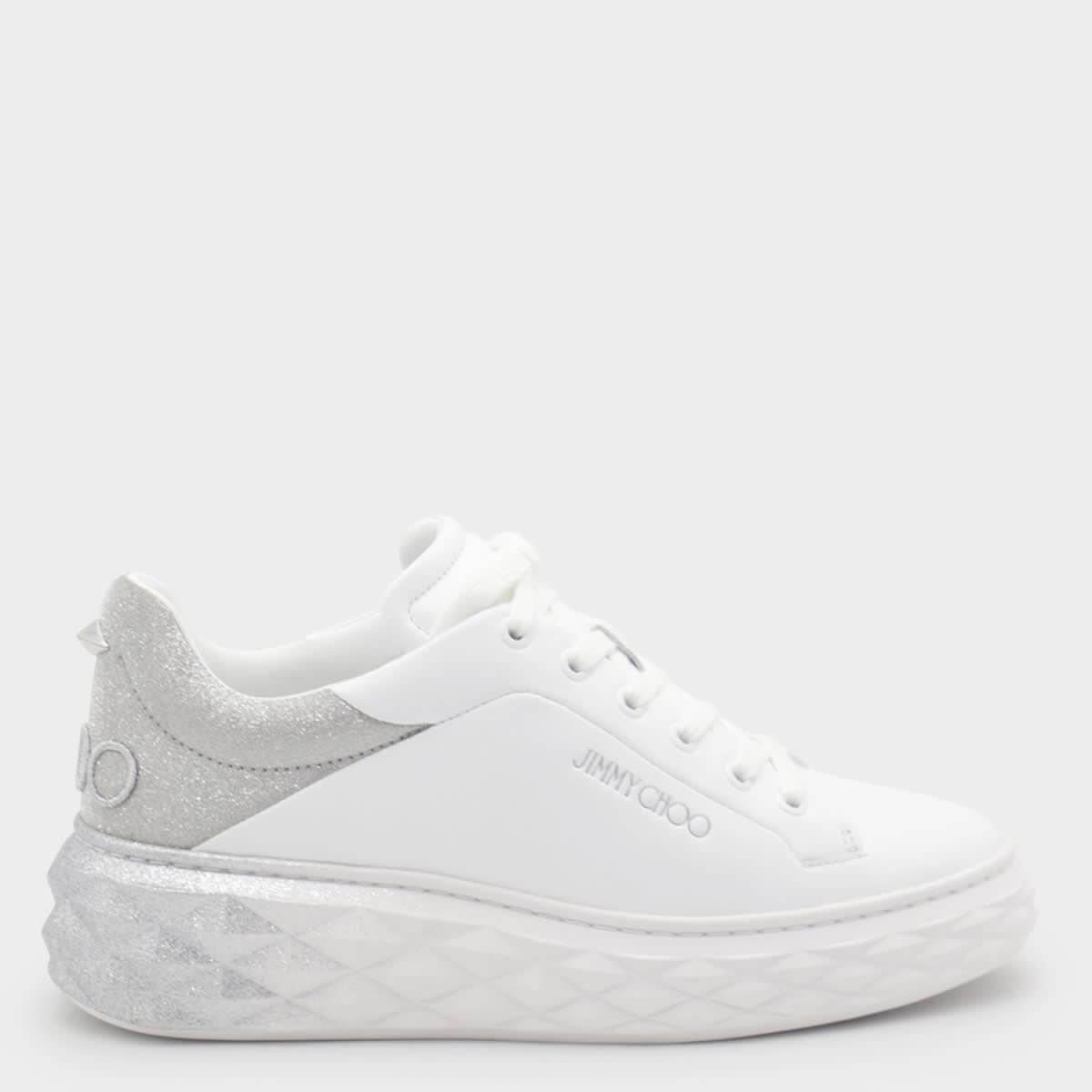 jimmy choo white and silver sneakers