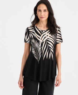 jm collection printed scoop neck short sleeve top tummy control pants macys exclusive