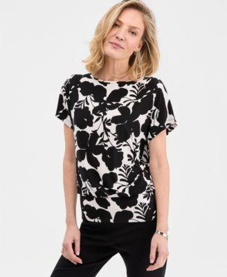 jm collection womens banded hem short sleeve knit top macys exclusive