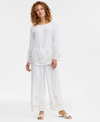jm collection womens embroidered blouse pants macys exclusive
