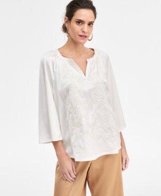jm collection womens embroidered cut work top macys exclusive