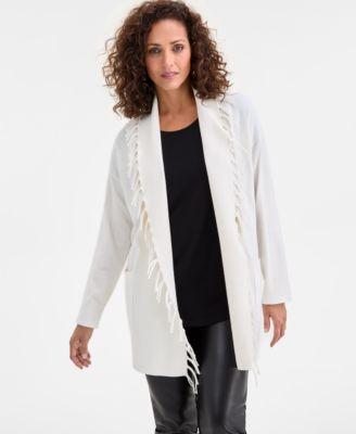 jm collection womens fringe shawl collar open front cardigan macys exclusive