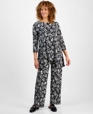 jm collection womens printed 3 4 sleeve swing top pull on pants
