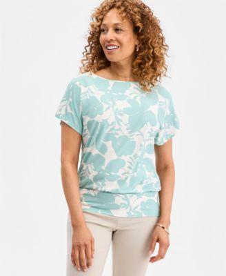 jm collection womens printed banded hem short sleeve knit top macys exclusive