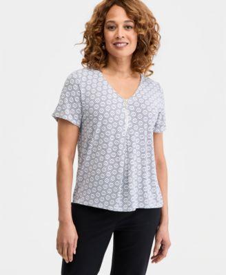 jm collection womens printed front zipper v neck top macys exclusive