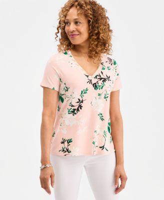 jm collection womens printed grommet knit v neck top macys exclusive