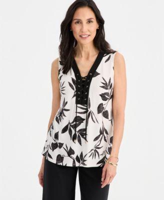 jm collection womens printed lace up sleeveless top macys exclusive