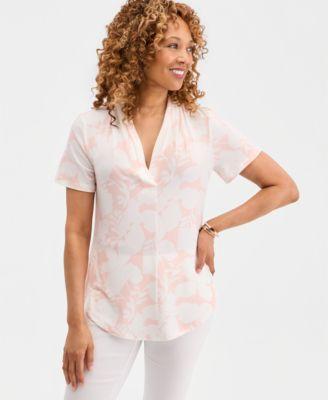 jm collection womens printed short sleeve v neck knit top macys exclusive