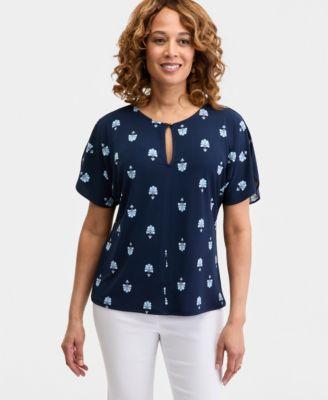 jm collection womens short dolman sleeve printed keyhole knit top macys exclusive
