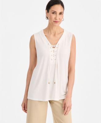 jm collection womens solid lace up sleeveless top macys exclusive