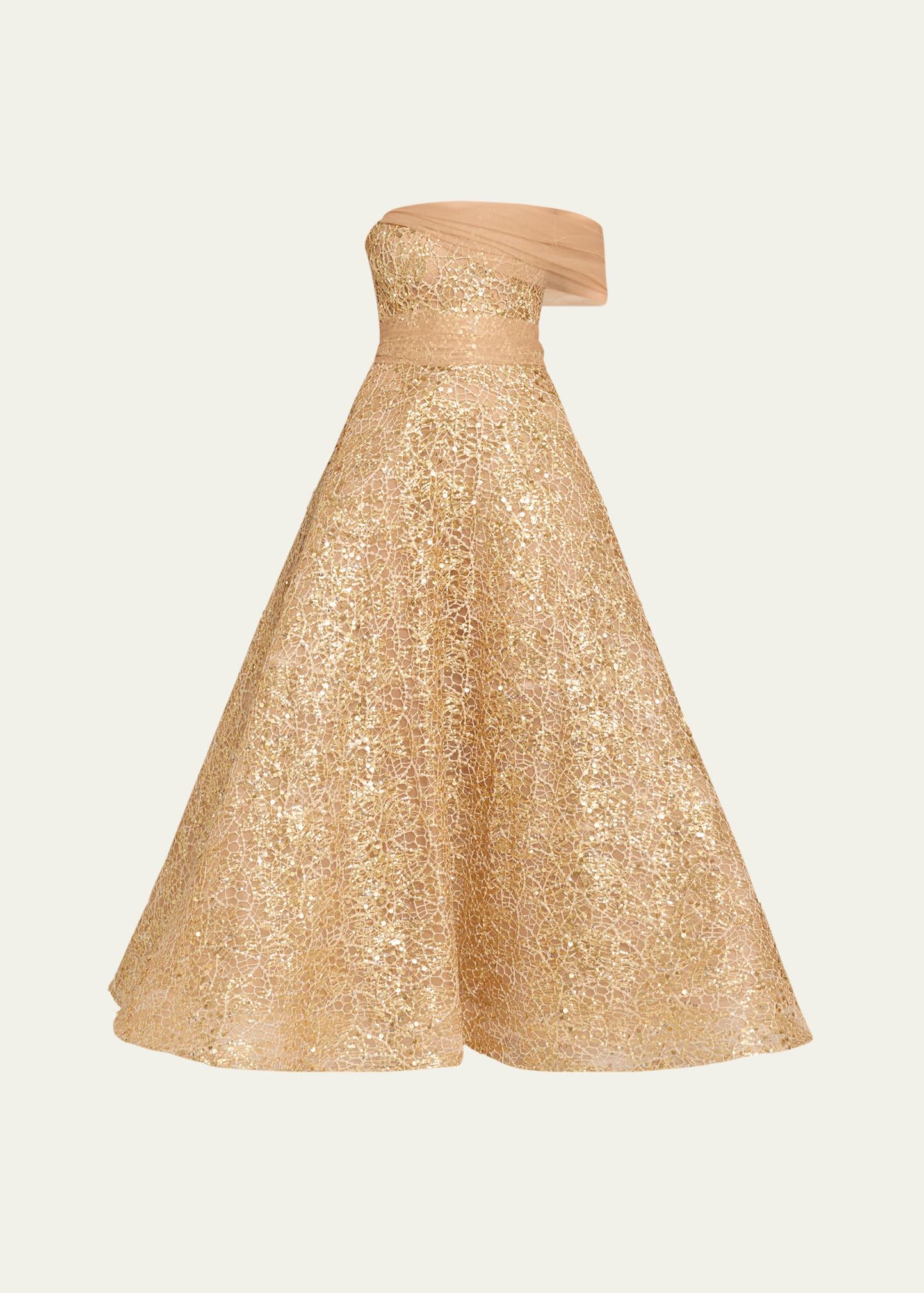 jo off-shoulder sequined gown