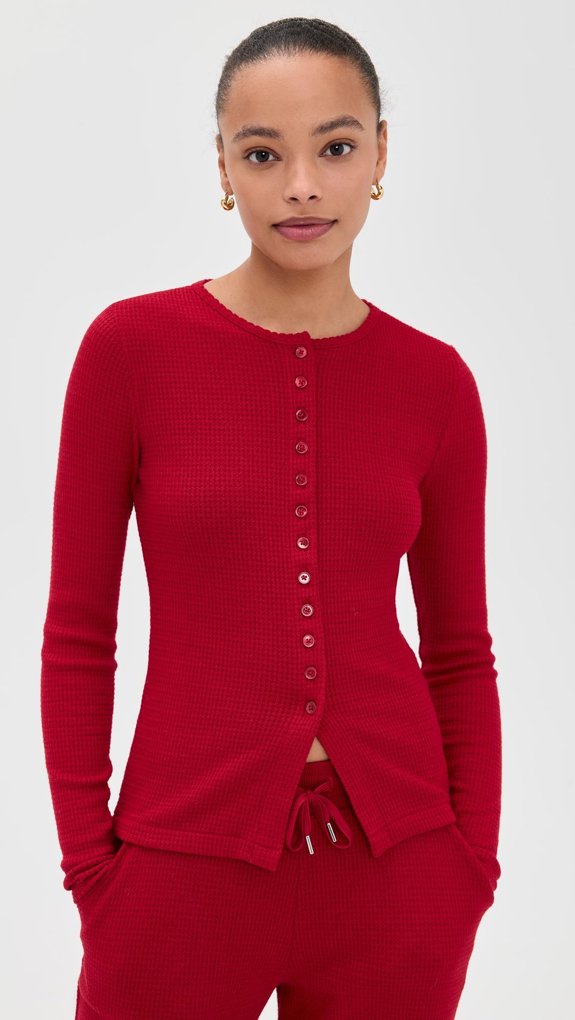 joan crew neck waffle top