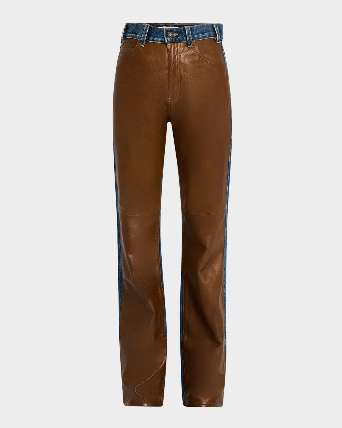 joan mixed-media leather straight-leg jeans