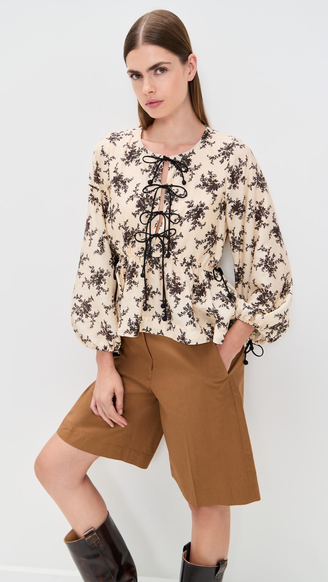 joan print tie front top