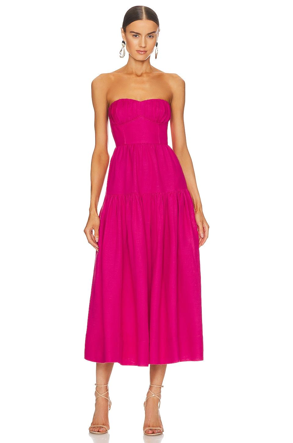 joanine strapless ruched midi dress