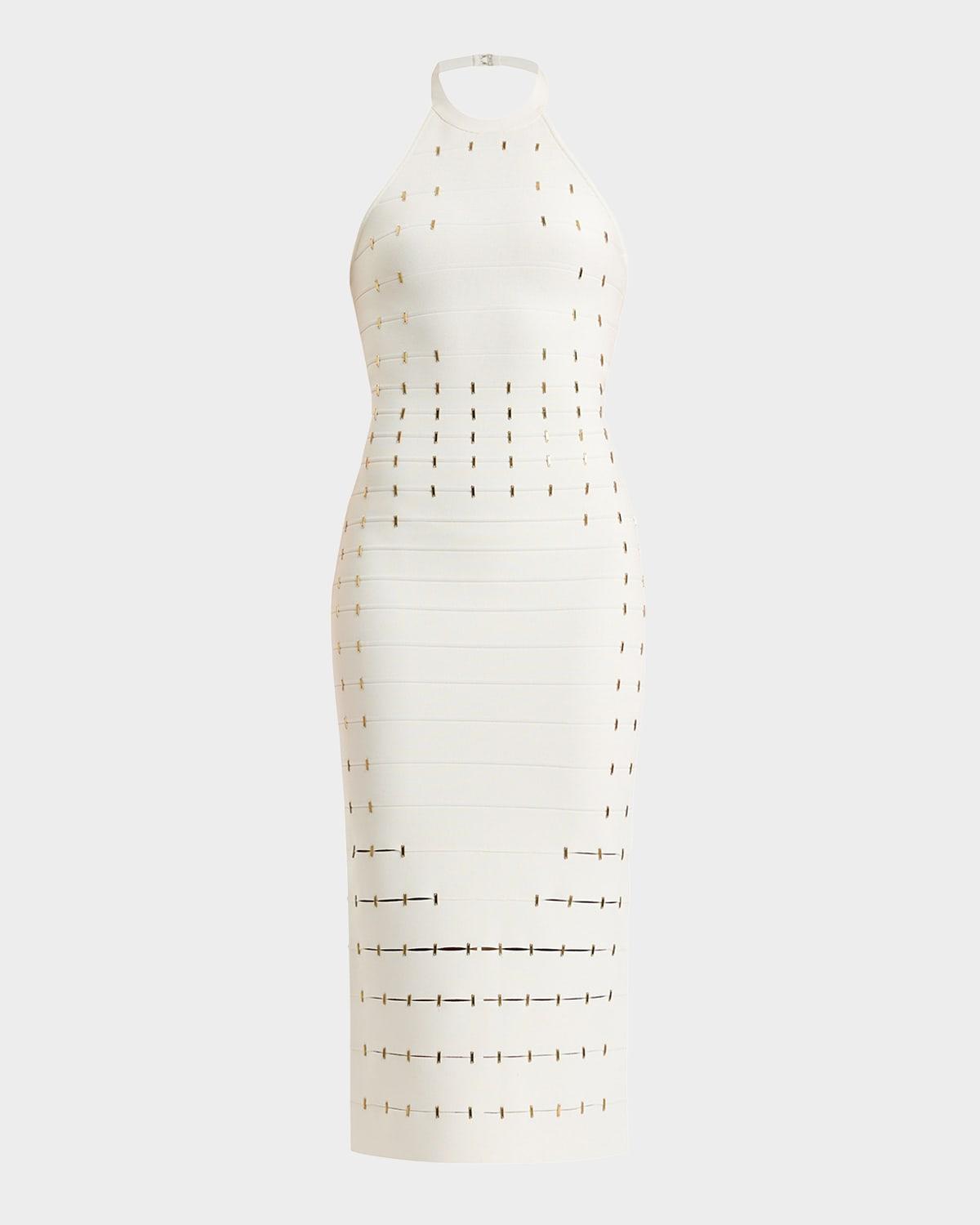 joanne sequined halter bandage midi dress
