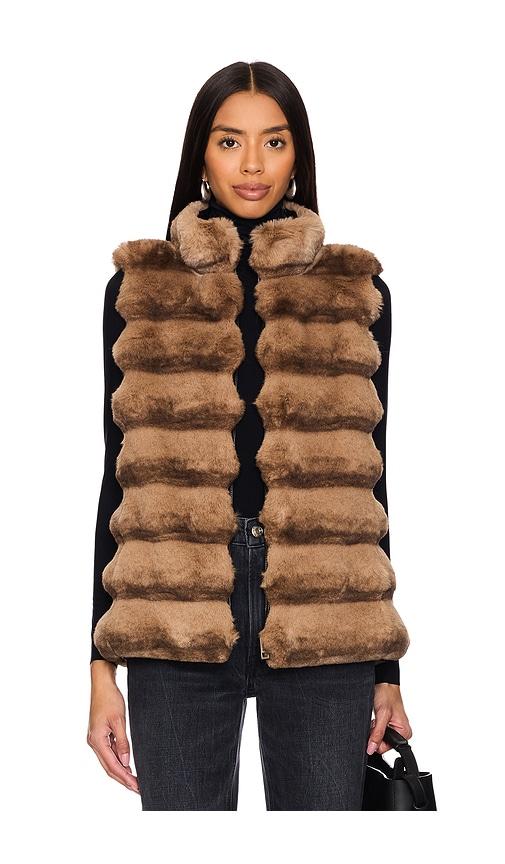 jocelyn plush faux fur reversible vest in beige.