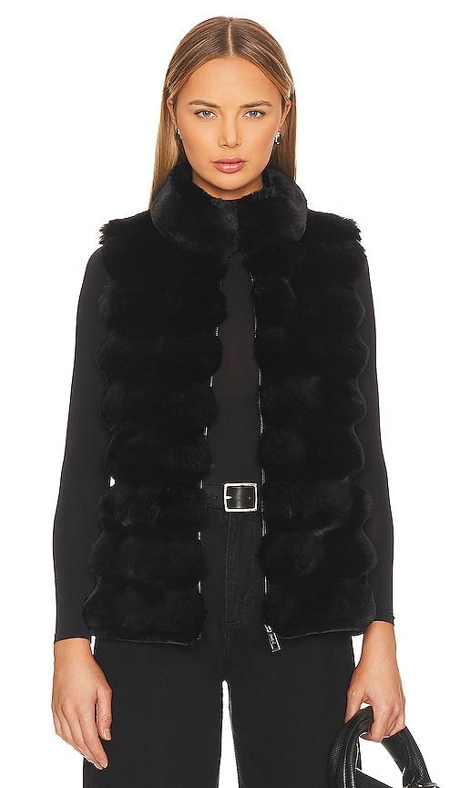 jocelyn plush faux fur reversible vest in black.