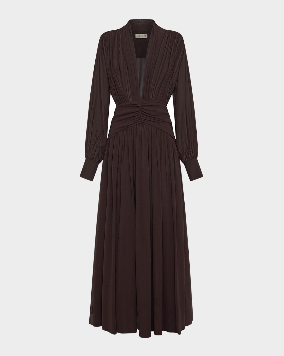 jocelyn ruched deep v-neck gown