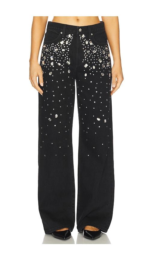 joe's jeans the harlowe stone embellished wide leg jeans in black.