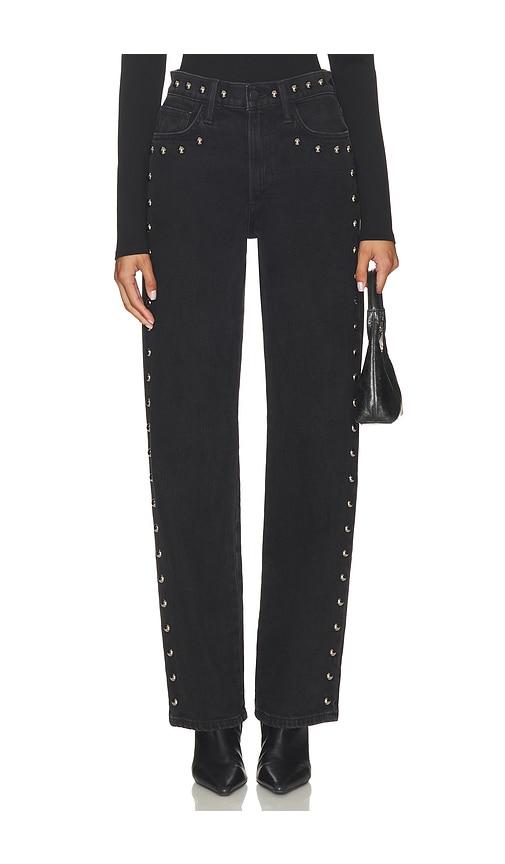 joe's jeans the margot studded straight leg jeans in black.