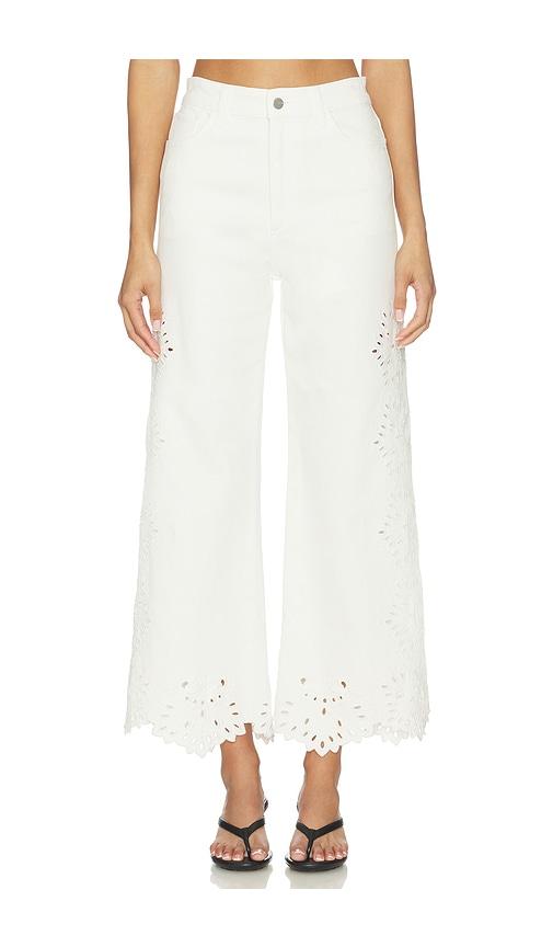 joe's jeans the mia high rise wide leg jeans with placed broderie in ivory.