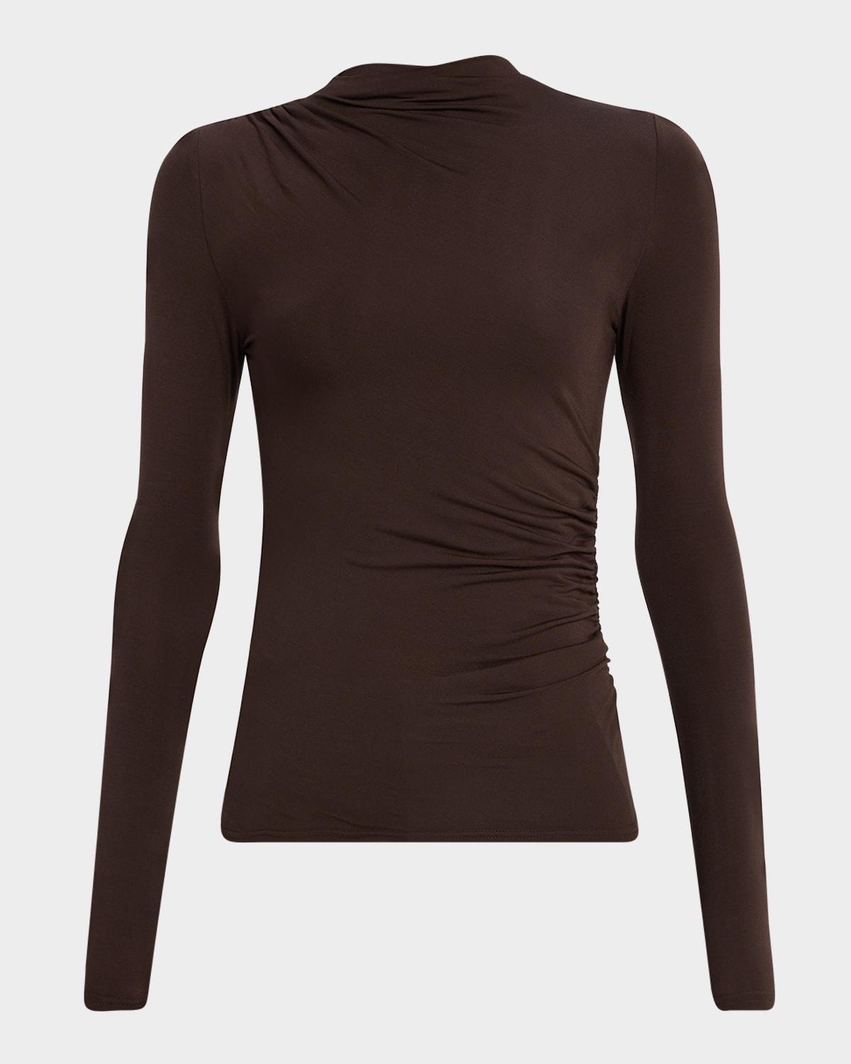 joelle shirred asymmetrical mock-neck top
