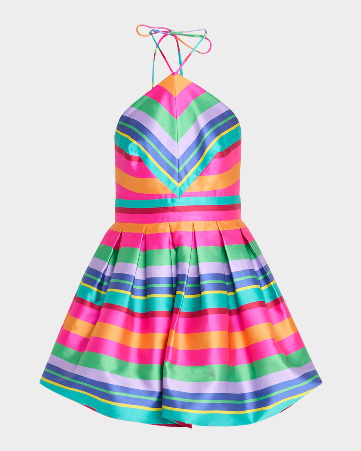 joey striped halter bubble mini dress