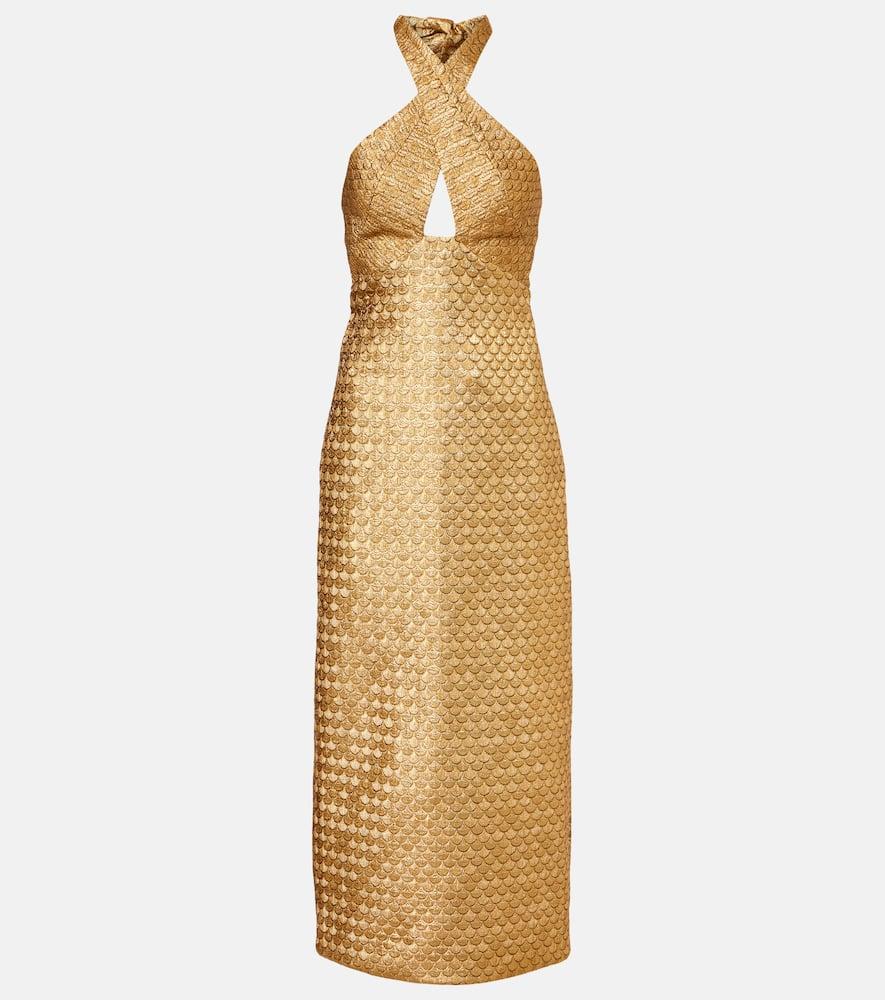 johanna ortiz cutout halterneck lurex jacquard gown