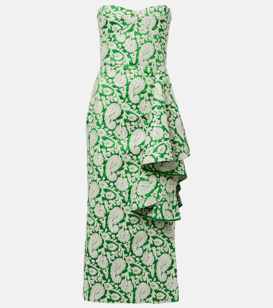 johanna ortiz draped paisley midi dress