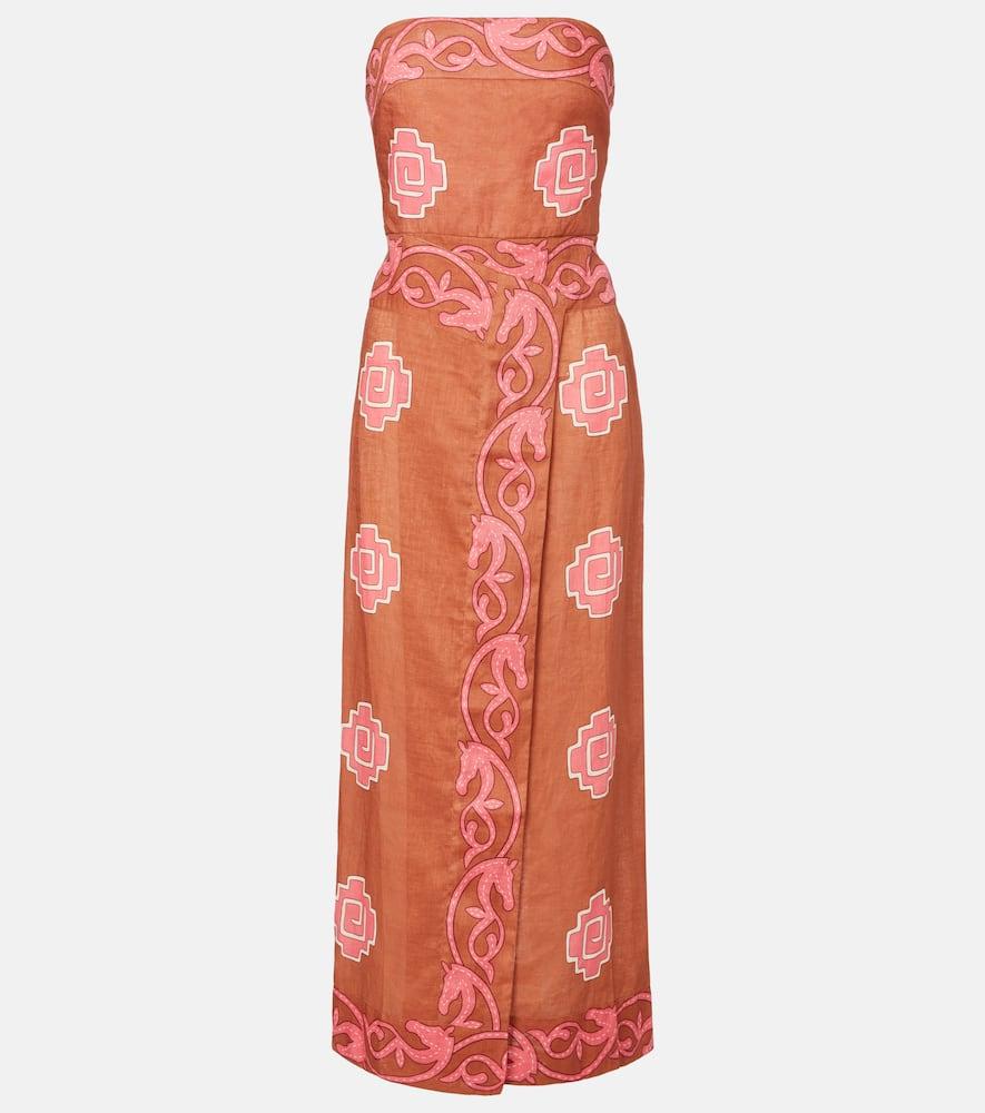 johanna ortiz embroidered smocked linen midi dress