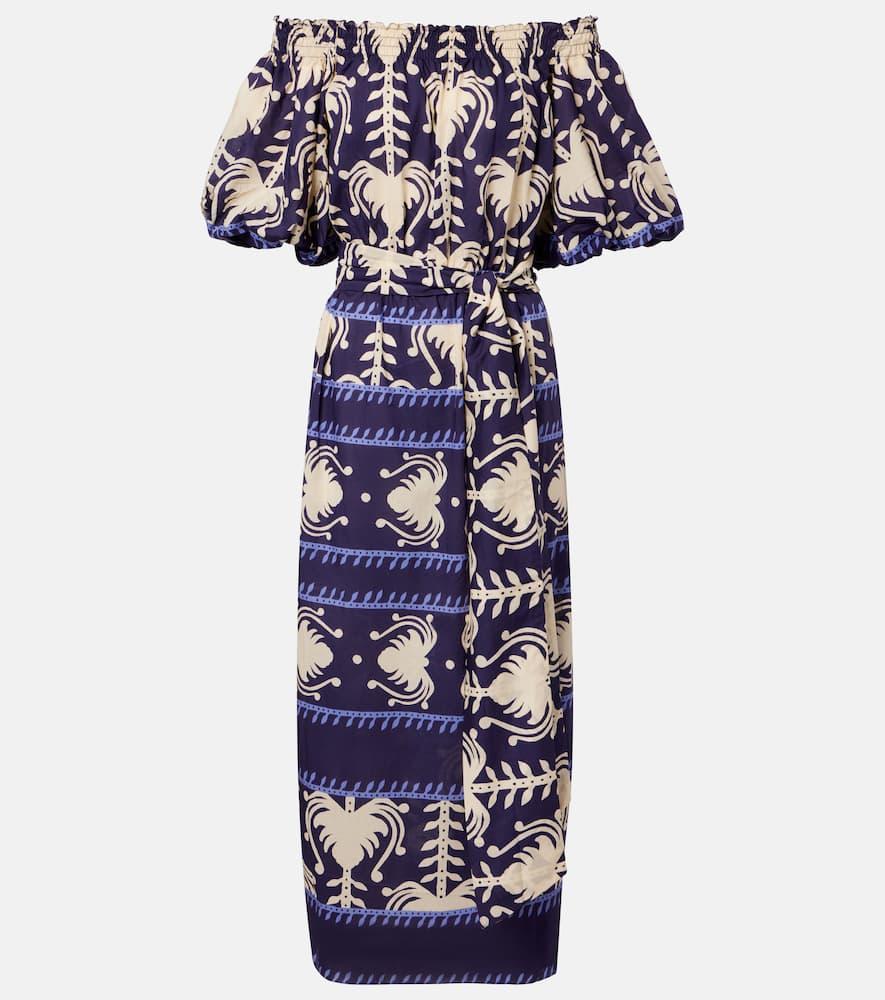 johanna ortiz harbour hues printed poplin midi dress