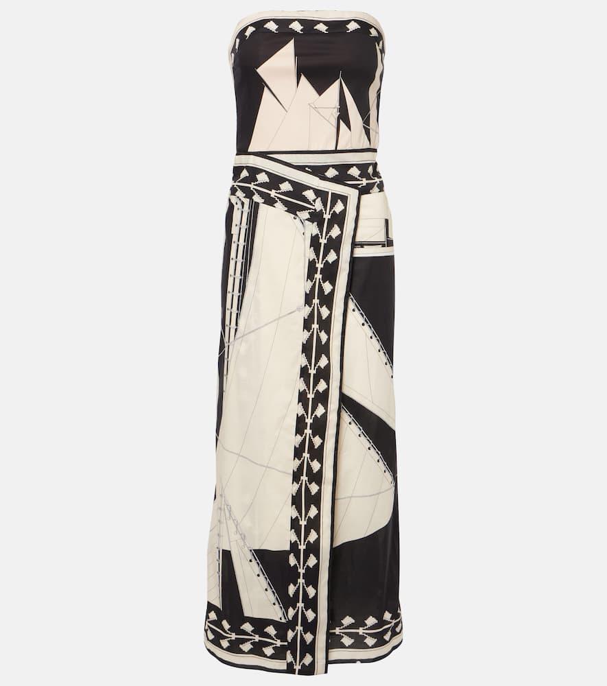 johanna ortiz printed strapless midi dress