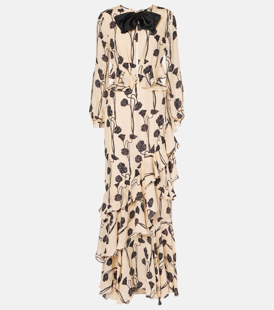 johanna ortiz ruffled floral silk georgette gown