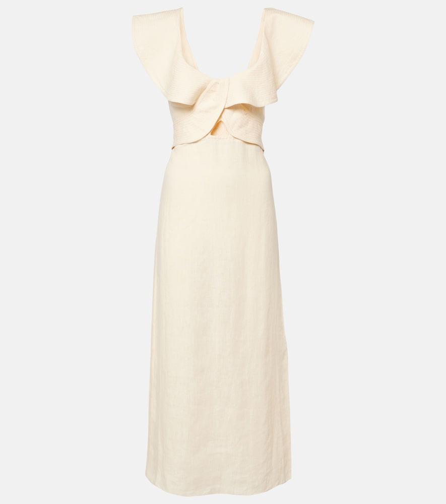 johanna ortiz ruffled linen midi dress