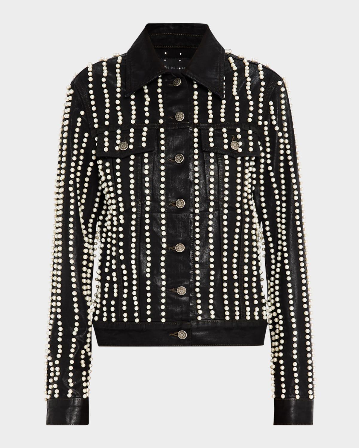 johnny embellished coated denim trucker jacket